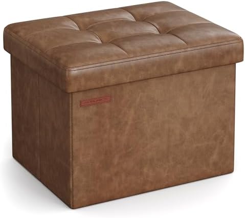 SONGMICS Small Folding Storage Ottoman, 12.2 x 16.1 x 12.2 Inches