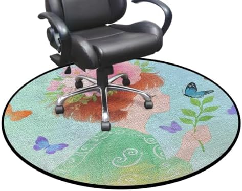 Girl in Flowers Round Carpet Chair Mat for Hardwood Floors, Anime Nature Harmony Multi-Purpose Office & Gaming Chair Protector, Soft Floor Mat for Living Room & Study, Diameter 39.4 in