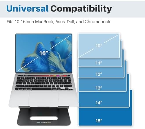 YICOSUN Adjustable Laptop Cooling Stand with 2 Quiet Fans & RGB Lighting, Aluminum Alloy & Foldable Ergonomic Design for MacBook, Lenovo, ASUS, Dell 10-16 Inch, Perfect for Gaming, DJ, Office - Black