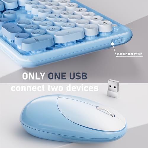 UBOTIE Wireless Keyboard and Mouse Combo, Phone Holder (Blue)