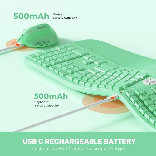 MEETION Ergonomic Keyboard Mouse Combo, Split Design Vertical Mouse Green