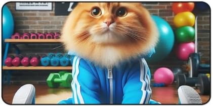 Cat in a Tracksuit Stretching Before a Workout Vibrant Desk Mat for Adults