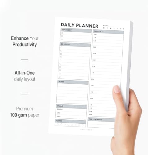Daily Planner Notepad, 5.5 x 8.5" Tear-Off Pad – 70 Undated Sheets Focus-Enhancing Desktop Organizer with Hourly Schedule, To-Do List for Work, School (White, Checkbox, 1 Pack)