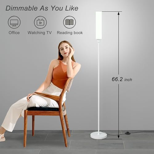 Nukanu Floor Lamp with Remote Control,Bright Floor Lamps for Living Room/Bedroom/Office, Stepless Adjustable 3000K-6000K Colors and 10-100% Brightness,Standing Light with Foot Switch (White)