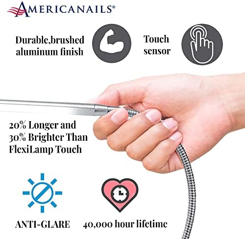 Americanails FlexiLamp Touch XL - LED Table Desk Lamp - Removable Clamp - Adjustable Lighting for Nail Stations - Manicure Table Light - Flexible Arm – 3 Brightness Levels - Touch Sensor - 400 Lumens