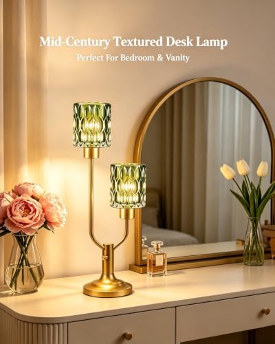 Lightdot Green Bedroom Lamps Set of 2 Vintage Glass Table Lamp Dimmable