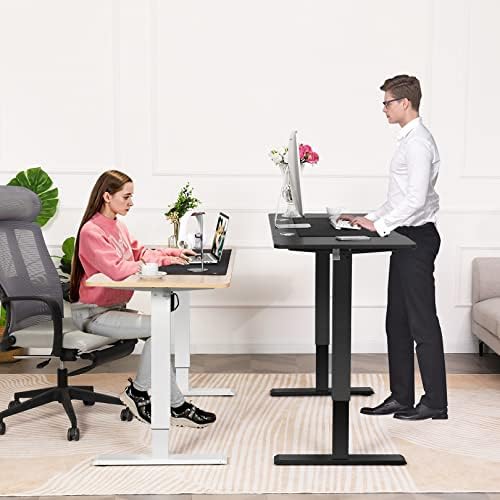 farexon 48 x 24 inch Standing Desk Electric Adjustable Height with Power Outlets, Stand up Desk with Wheels, Preset Heights Home Office Gaming Computer Workstations Table（Oak
