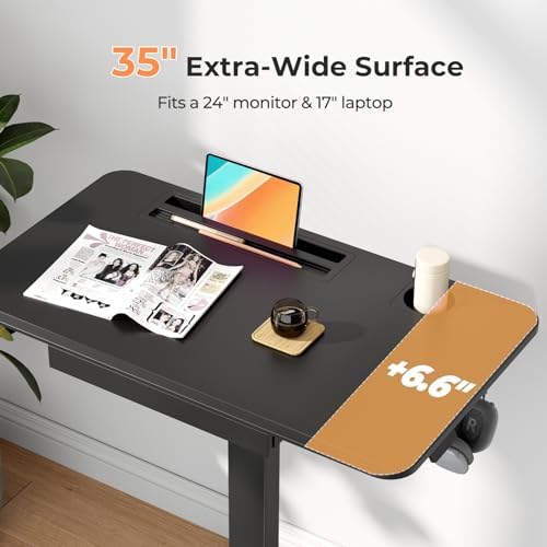 Mobile Standing Desk with Drawer, 35"×20" Small Desk, Black