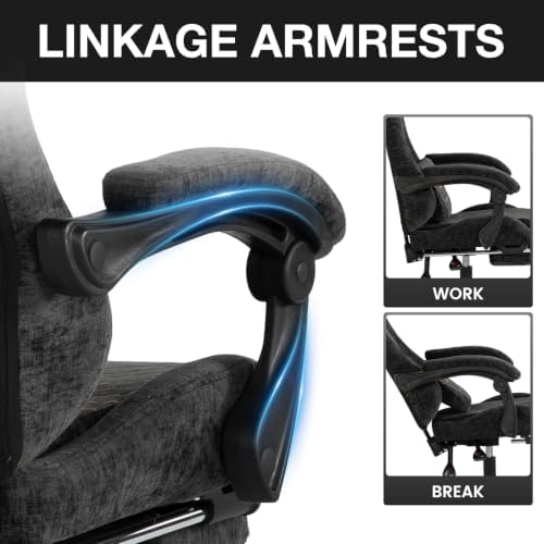 Gaming Chair Fabric with Footrest for Office and Home 300 LBS Black
