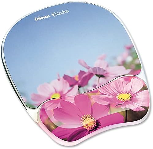 Fellowes Photo Gel Mouse Pad Wrist Rest with MICROBAN - Pink Flowers (9179001)