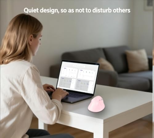 Vertical Wireless Mouse, Ergonomic Design, Dual Mode, 400mAh Type-C, 3 Adjustable Sensitivity Levels,Compatible with Windows/Laptop/Tablet,Suitable for Office & Study (Pink)