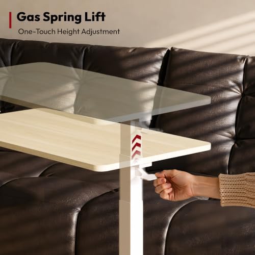 SANODESK 32''Pneumatic Adjustable Overbed Bedside Table with Hidden Casters