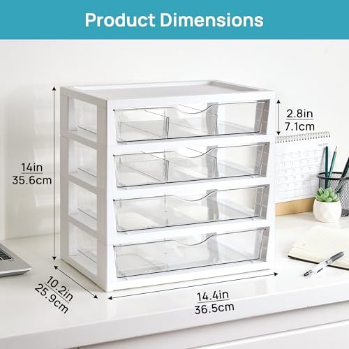Vtopmart Clear Desktop Organizer, 4-Tier Drawer Storage with Dividers