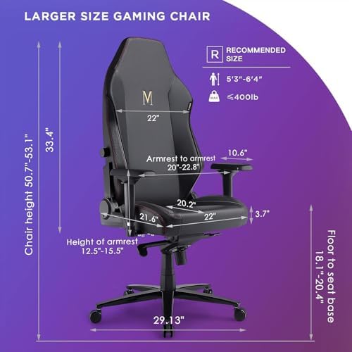 Large Ergonomic Gaming Chair, Black PU Leather, Regular