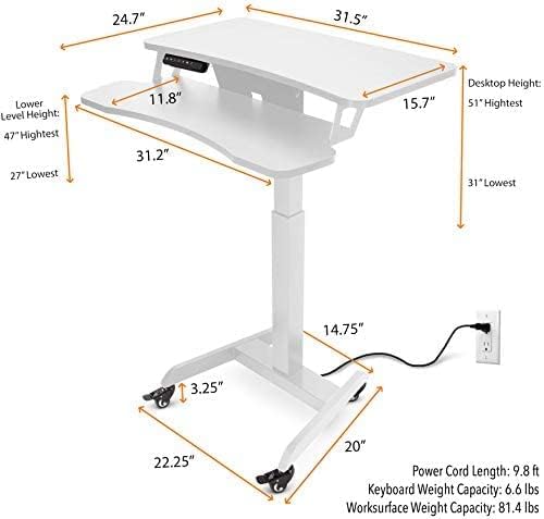 Stand Steady Cruizer Premier Electric Mobile Podium Desk with Keyboard Tray | Sit or Stand Height Adjustable Portable Standing Desk with Wheels | Portable Podium with Programmable Control Pad (White)