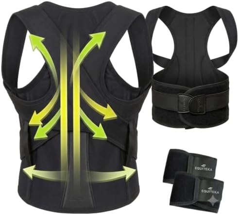 Posture Corrector for Back for Women and Men + 2 Compression Wristbands - Adjustable & Breathable Spine Support - Neck & Shoulder Comfort (Large)