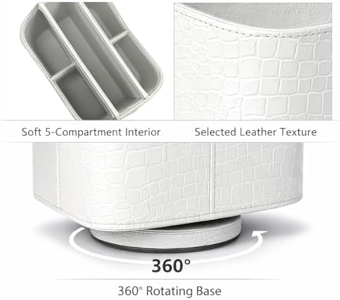 UnionBasic Rotating Desk Organizer, 360 Desk Spinning Caddy, Desktop TV Guide/Mail/Media/Remote Controller Holder Organizer, Crocodile White