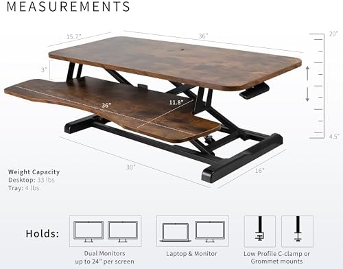 VIVO Rustic Vintage Brown 36 in Standing Desk Converter, DESK-V036KN