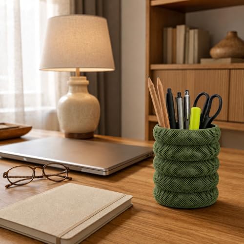 PowerTRC 3D Printed Grideo Pen Holder for Desk – Modern Pencil Cup Organizer, Office Supplies Holder, Classroom Teacher Desk Decor, Home Office Gift, Made in USA (Dark Green)