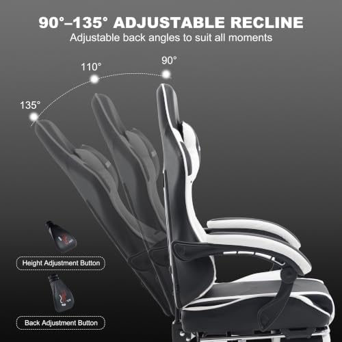 Ergonomic Gaming Chair with Footrest,Video Gaming Chair for Adults,White