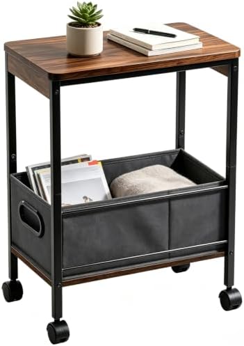 Rolling Printer Stand with Storage Basket, Mobile Cart for Small Spaces