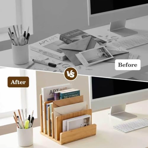 Bamboo Mail Organizer, File Holder for Office, Countertop