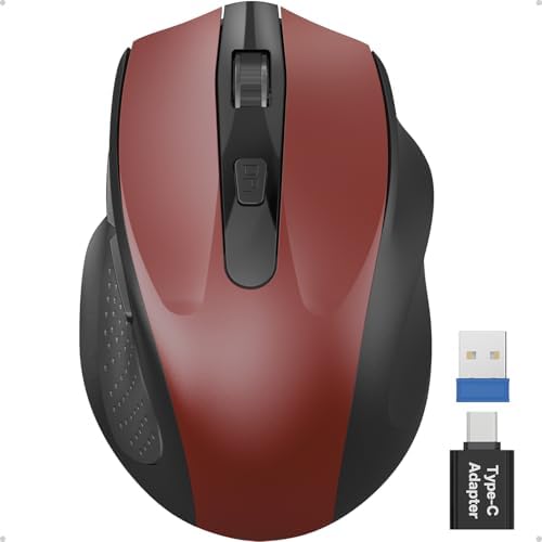 Red Wireless Mouse for Laptop, Quiet Cordless Computer Mice for Office