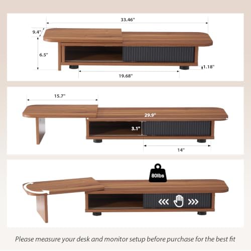 Artswish Dual Monitor Stand with Power Outlet, Brown Desk Monitor Riser