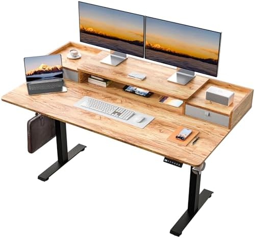 63 x 30 Inch Electric Standing Desk with 2 Drawers, Adjustable Height Widened Stand Up Desk with Storage, Sit to Stand Ergonomic Workstation for Home Office, Light Rustic