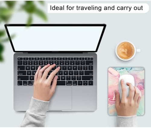 Small Mouse Pad, Mini Mouse Pad 6 X 8 Inch with Non-Slip Rubber Base for Keyboard Tray Laptops Wireless Mouse Home Office Travel, Washable & Portable (Pink Green Marble)