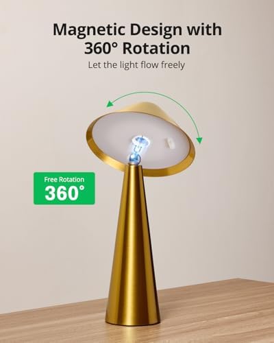 Bojim 2 Pack Rechargeable Cordless Table Lamp, Gold LED Battery Operated Wireless Table Lights, Touch for Color Changing Dimmable, IP54 Waterproof for Restaurant, Dining, Outdoor, Patio, Outside