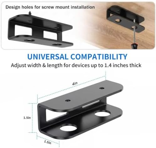 Under Desk Laptop Mount & Wall Storage Holder, Black | for MacBook, iPad, Keyboards, Router | Includes Adhesive & Screws, with Anti-Scratch Silicone