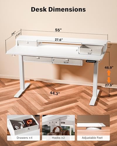 FiCiHi 55x24 Inch Electric Standing Desk, 4 Drawers, Adjustable Height Desk