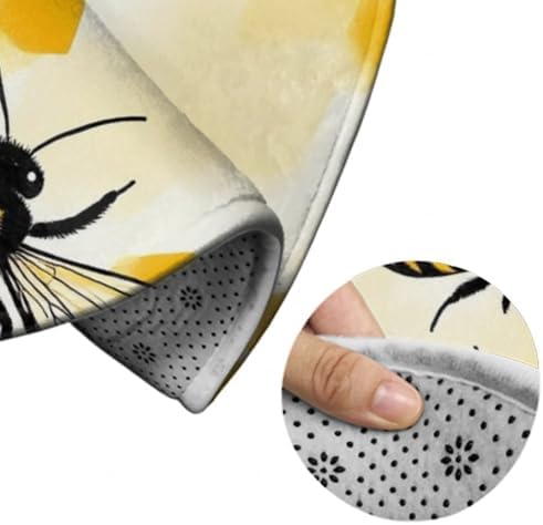 Large Machine Washable Circular Rugs, Home Decor Round Mat for Living Room Sofa Office Yellow Bee