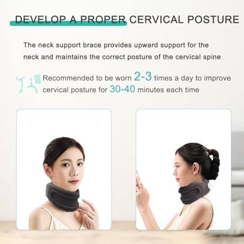 Neck Support Brace for Pain Relief, Adjustable Cervical Collar Neck Traction Device, Soft Neck Protectors Wraps for Women Men Keep Vertebrae Stable and Aligned, Cervical Spine Pressure Relief (Black)