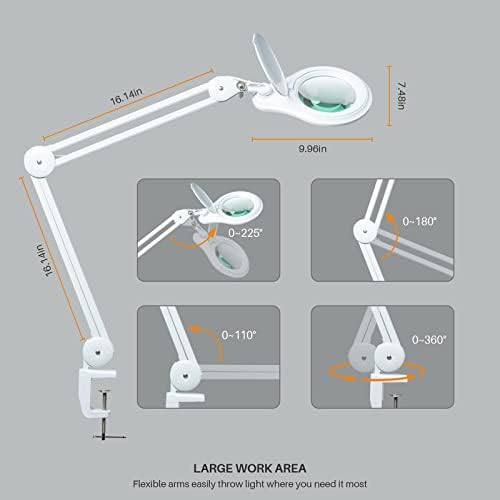 LED Magnifying Lamp with Clamp, 14W 1200LM, 2.25X, White