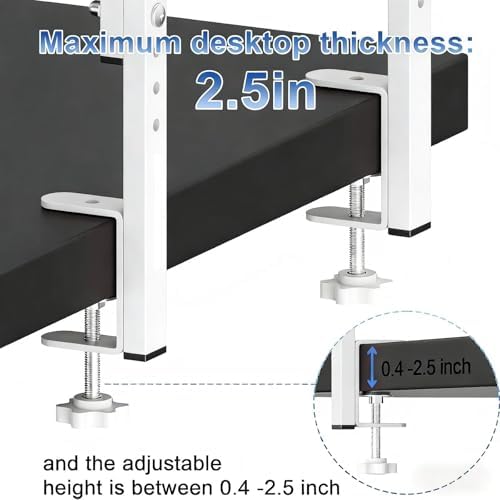 Spacrea Clamp on Desk Shelf, 2 Tier Office Desk Shelves Organizer, Wood Desktop Supplies Storage Rack, Desk Organizers and Accessories (White)