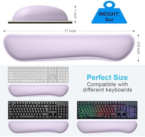 Dapesuom Enlarge Keyboard Wrist Rest, Cute Memory Foam Keyboard Wrist Cushion for Computer Desk Mats Support, Typing Pain Relief Ergonomic Mouse Pad Rests with Non-Slip Base for Gaming, Laptop, Purple