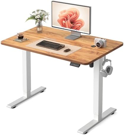 FEZIBO 40" Small Electric Standing Desk Height Adjustable Desk Light Rustic