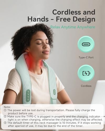 Snailax Cordless Shiatsu Neck Massager with Heat, 4D Deep Kneading, 2500mAh