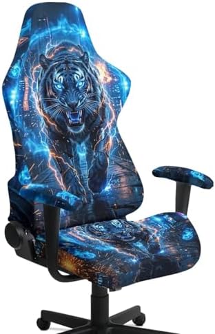 Tiger Lightning Print Gaming Chair Cover with Armrest Covers Stretch Non Slip Furniture Protector Washable Stain Resistant Office Desk Chair Slipcover