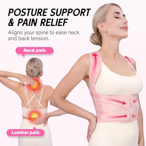 Back Brace Posture Corrector for Women & Men, Adjustable Full Back Support, Shoulder Straightener for Upper & Lower Back Pain Relief-Scoliosis, Hunchback, Waist Trainer (Small, Pink)