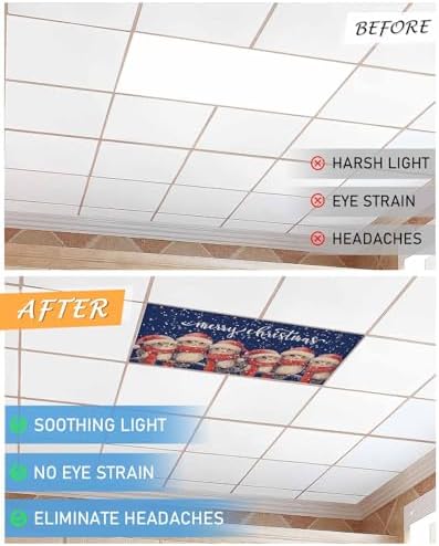 Christmas Blue Magnetic Fluorescent Light Covers for Ceiling Lights 2 x 4 Feet,Vintage Owl Snowflakes Watercolor Grey Office Classroom Kitchen Drop Ceiling Light Covers Filters Shade Panel 2 Packs