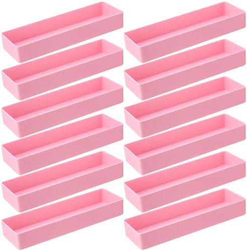 Teling 12 Pcs Pink Plastic Desk Drawer Organizer Pen Tray Shallow