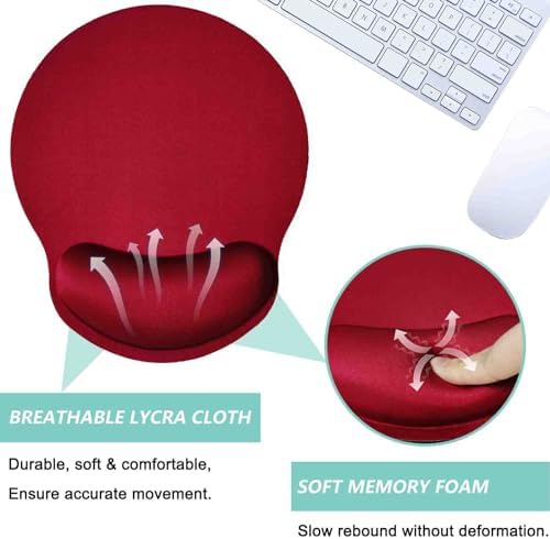 Mouse Pad with Wrist Support, Ergonomic Mouse Pad with Memory Foam Wrist Rest Cushion, Non-Slip Rubber Base Gaming Mice Pad for Home Office Computer Laptop, Red