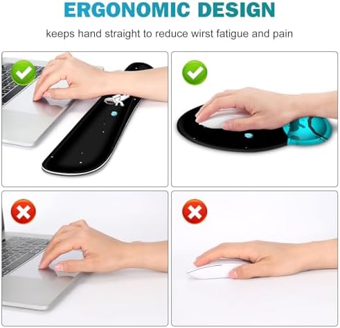Gaming Mouse Pad, Large Desk Mat, Cute Desk Pad Protector, 4in1 XXL Mousepad + Keyboard Wrist Rest+Mouse Wrist Rest+Coaster Set with Ergonomic Desk Pad for Home Office PC Computer, Cool Space Alien