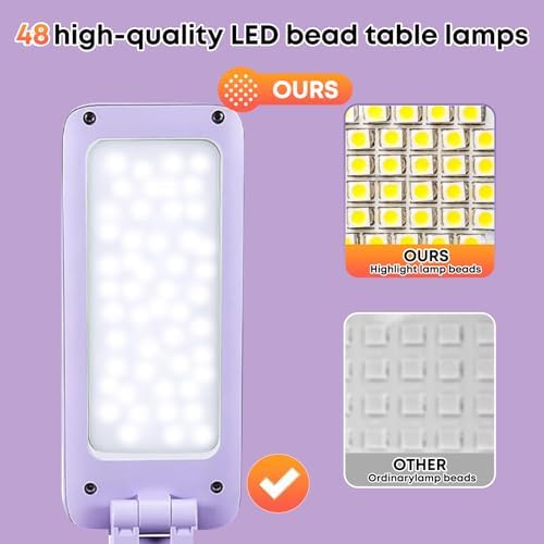 VAVOFO Cute Bunny Desk Lamp, Foldable LED Rechargeable Table Light, Eye-Caring Reading Lamp, 3 Color Modes & Dimmable, for Kids Girls Bedroom Study Dorm Room（Purple）