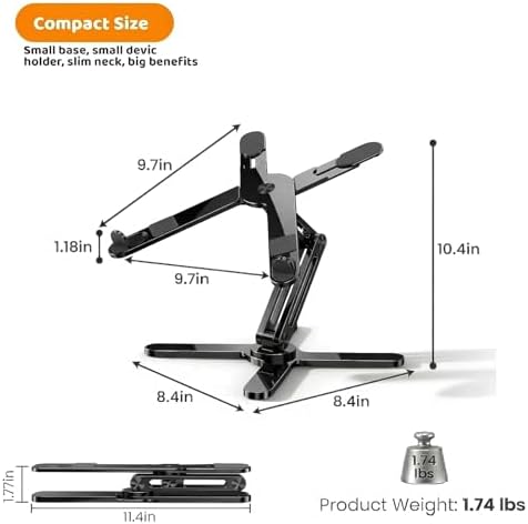MOALLIA N86 360 Rotating Laptop Stand for Desk with Locking Knobs, Black
