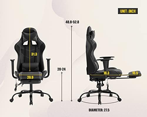 Ergonomic Big and Tall Gaming Chair - Massage Function, Lumbar Support, Footrest & Armrest - PU Leather Racing Style Chair for Adults