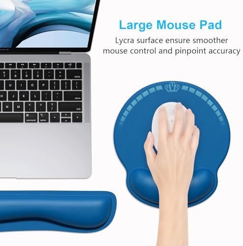 Dapesuom Keyboard Wrist Rest and Mouse Pad with Wrist Support, Memory Foam Cushion for Keyboard and Mouse Set, Ergonomic Desktop Pad Rests with Non Slip Base for Easy Typing & Pain Relief, Dark Blue